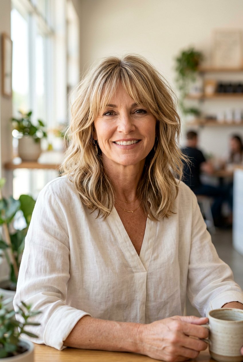Medium Length Shaggy Lob With Framing Bangs - 20 medium haircut for women over 50 with bangs - 20 medium haircut for women over 50 with bangs