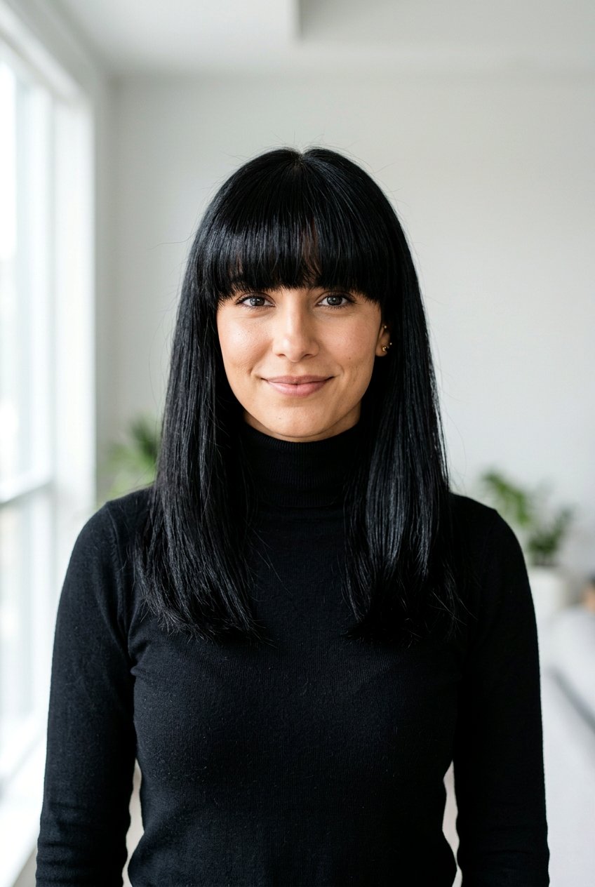 Medium Length Straight Hair With Thick Fringe - 20 blunt fringe for medium straight hair - 20 blunt fringe for medium straight hair