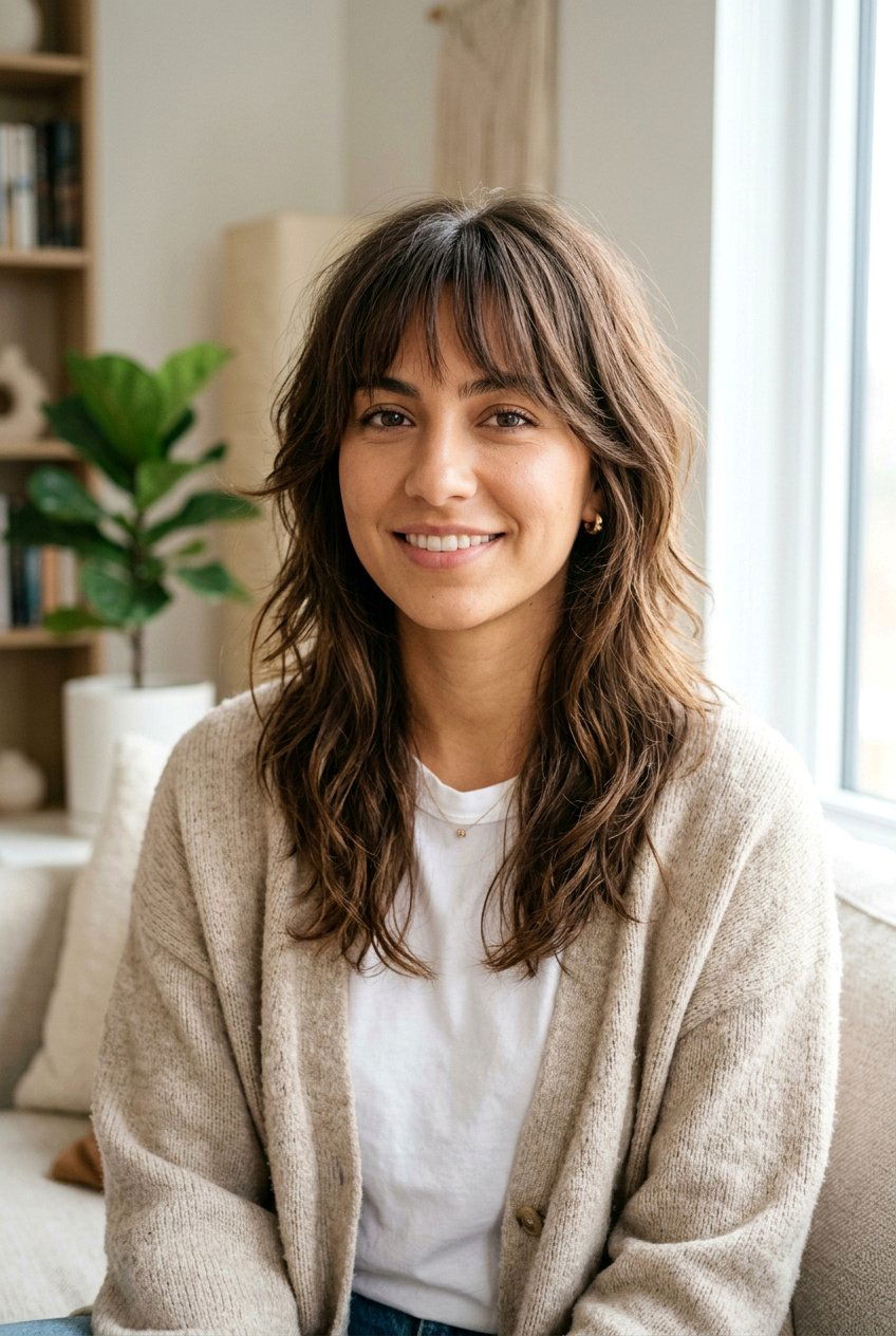 Medium Length Wolf Cut With Wispy Bangs - 20 wolf cut with wispy bangs - 20 wolf cut with wispy bangs