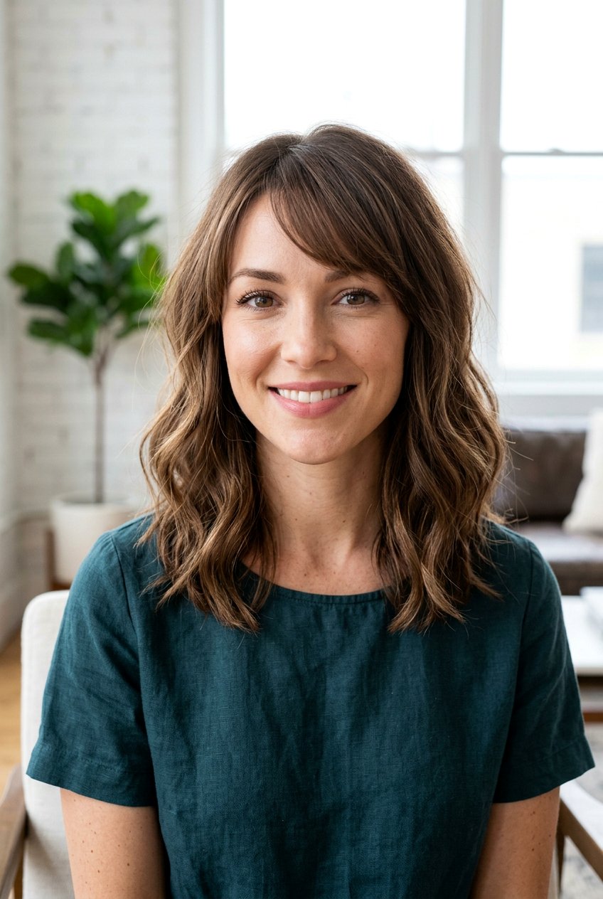 Medium Lob with Wispy Side Bangs for Heart Shaped Face - 20 medium haircut for heart shaped face women - 20 medium haircut for heart shaped face women
