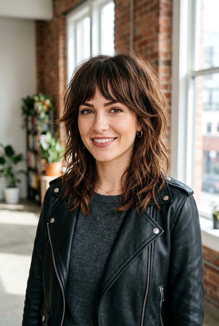 Medium Shag Haircut With Bottleneck Bangs - 20 bottleneck bangs for medium hair women - 20 bottleneck bangs for medium hair women