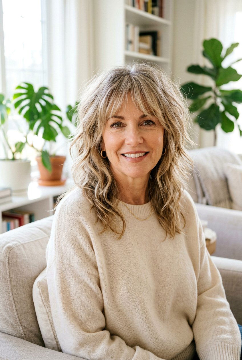 Medium Shag Haircut With Wispy Bangs - 20 medium haircut for women over 50 with bangs - 20 medium haircut for women over 50 with bangs