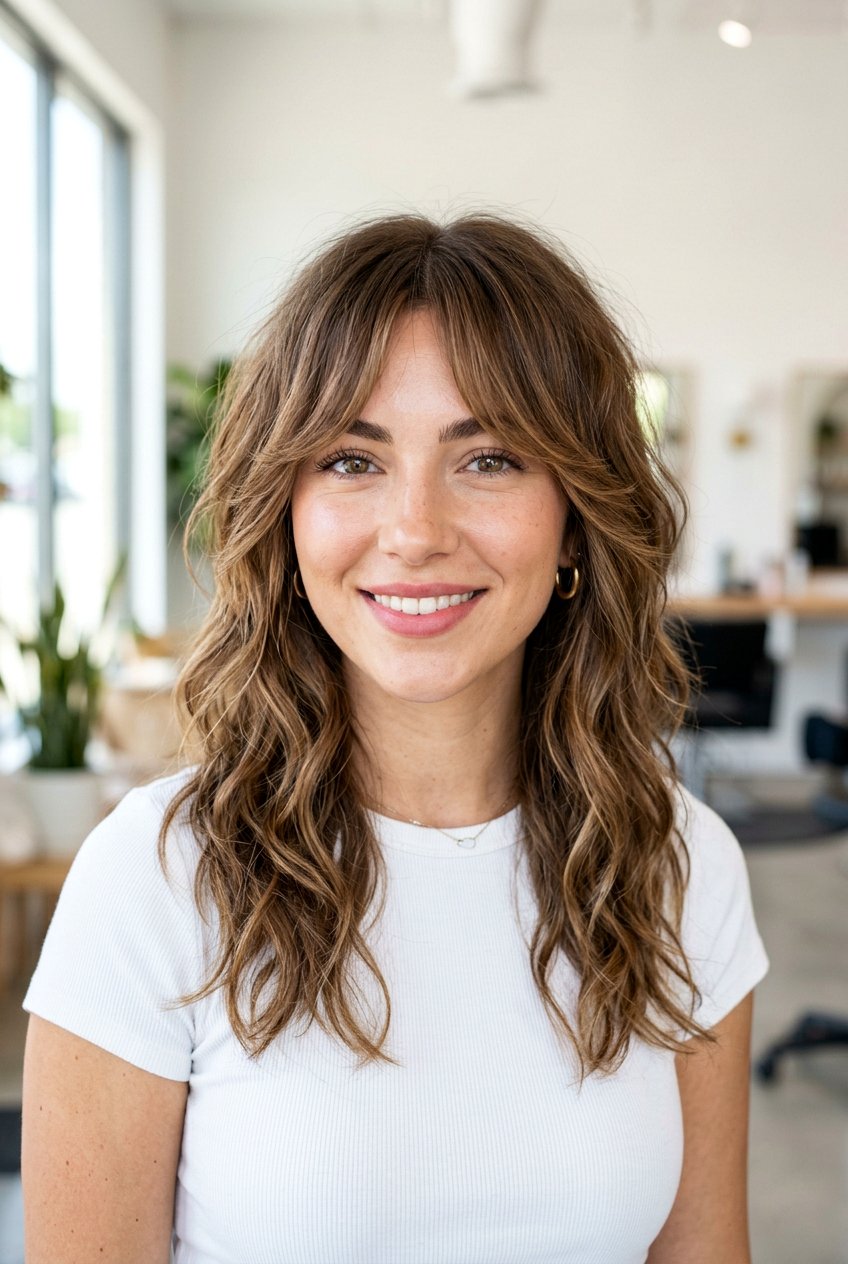 Medium Shag Haircut with Curtain Bangs for Heart Shaped Face - 20 medium haircut for heart shaped face women - 20 medium haircut for heart shaped face women