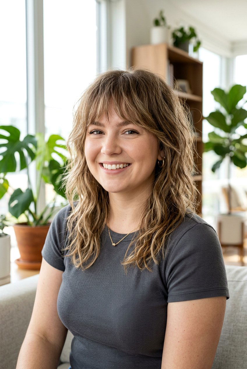 Medium Shag With Wispy Bangs - 20 medium haircut for round face women - 20 medium haircut for round face women