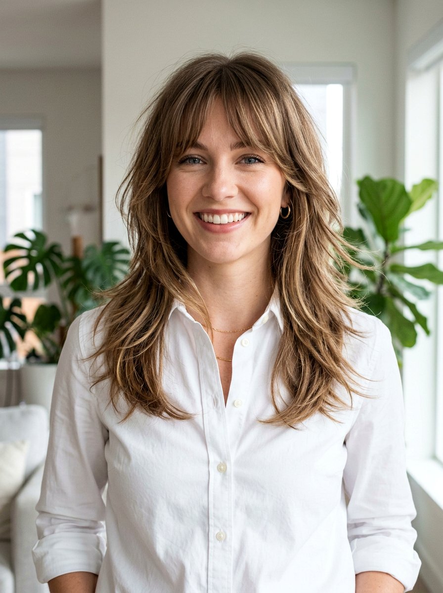 Medium Shag with Face Framing Bangs - 20 fall shag haircut ideas - 20 fall shag haircut ideas