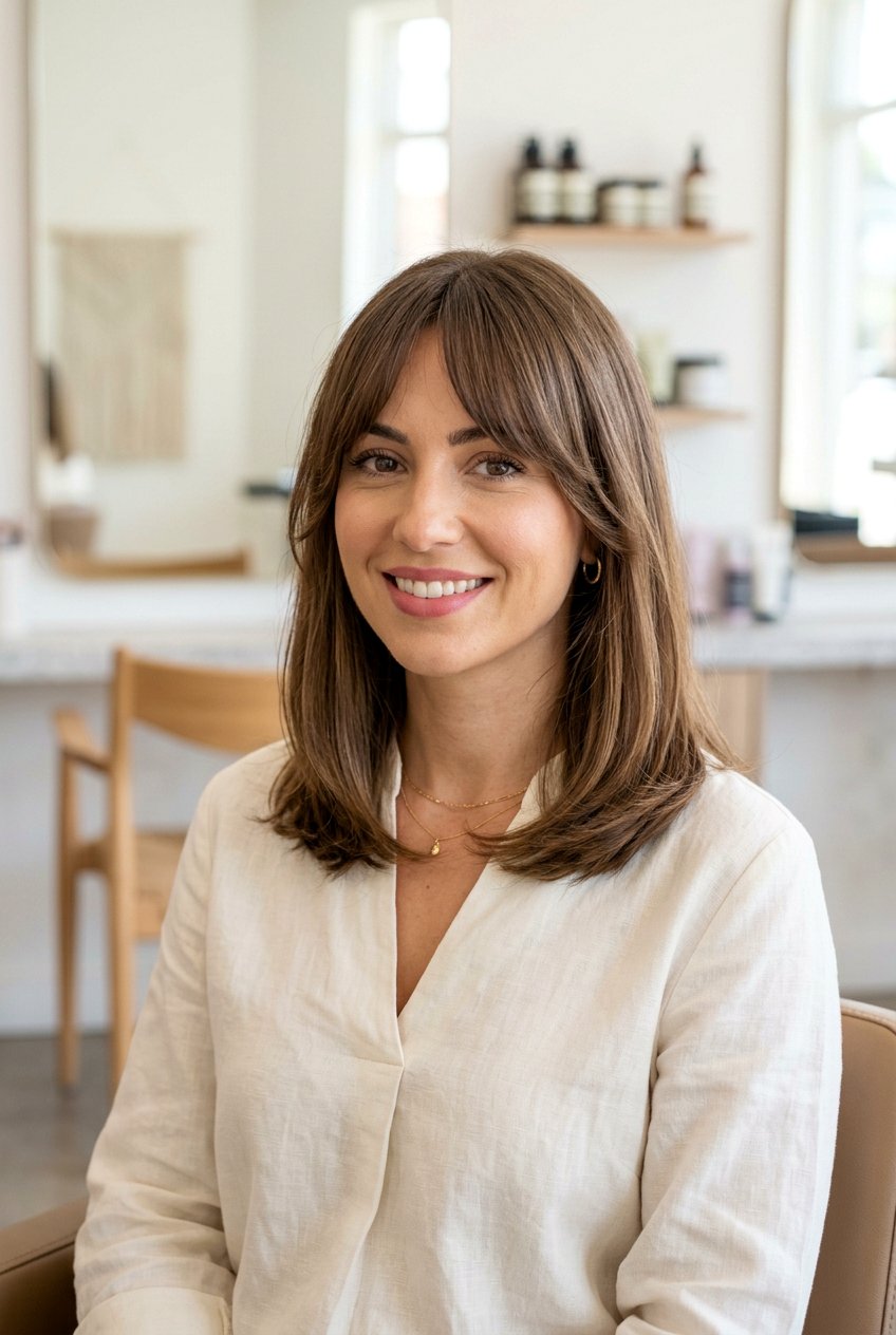 Medium Shoulder Length Cut With Long Fringe - 20 medium haircut for oval face women - 20 medium haircut for oval face women