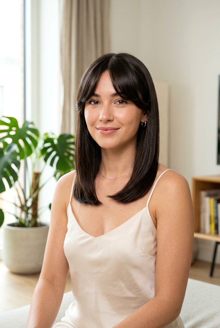 Medium Sleek Hair With Curtain Fringe - 20 medium haircut with curtain fringe - 20 medium haircut with curtain fringe