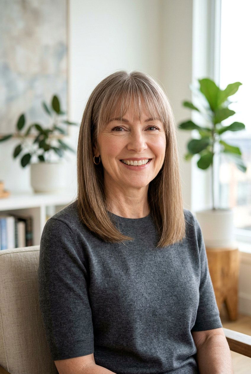 Medium Straight Cut With Light Fringe - 20 medium haircut for women over 50 with bangs - 20 medium haircut for women over 50 with bangs