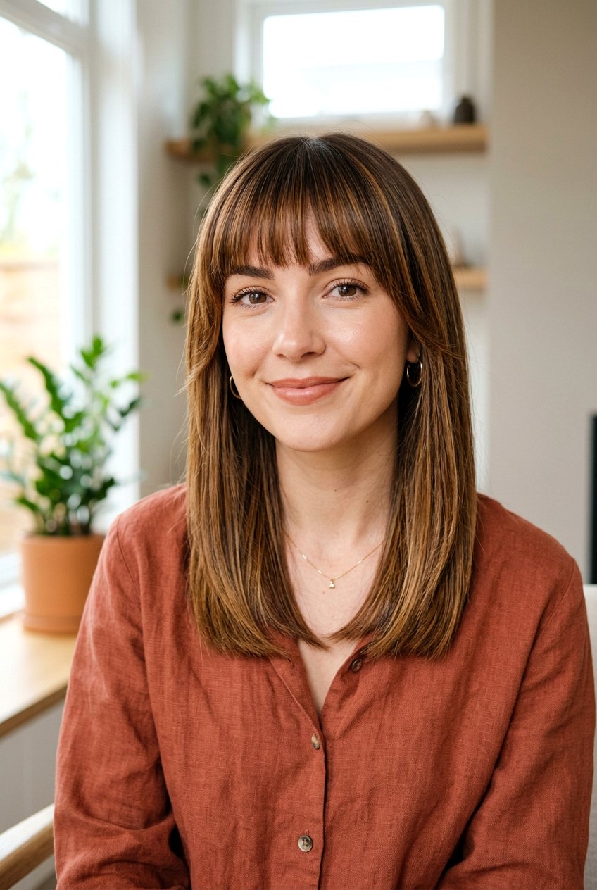 Medium Straight Hair With Bottleneck Fringe - 20 blunt fringe for medium straight hair - 20 blunt fringe for medium straight hair