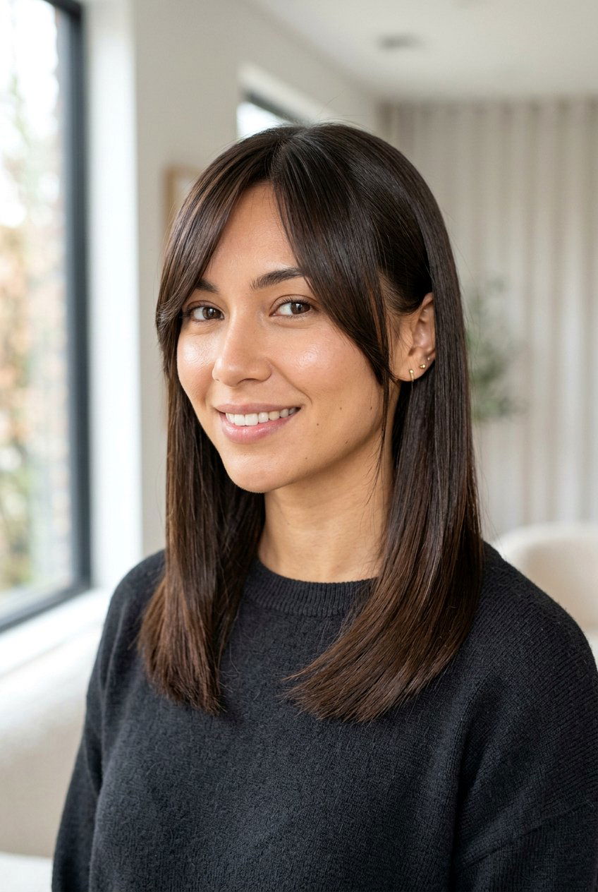 Medium Straight Hair With Long Side Fringe - 20 side swept fringe for medium hair - 20 side swept fringe for medium hair