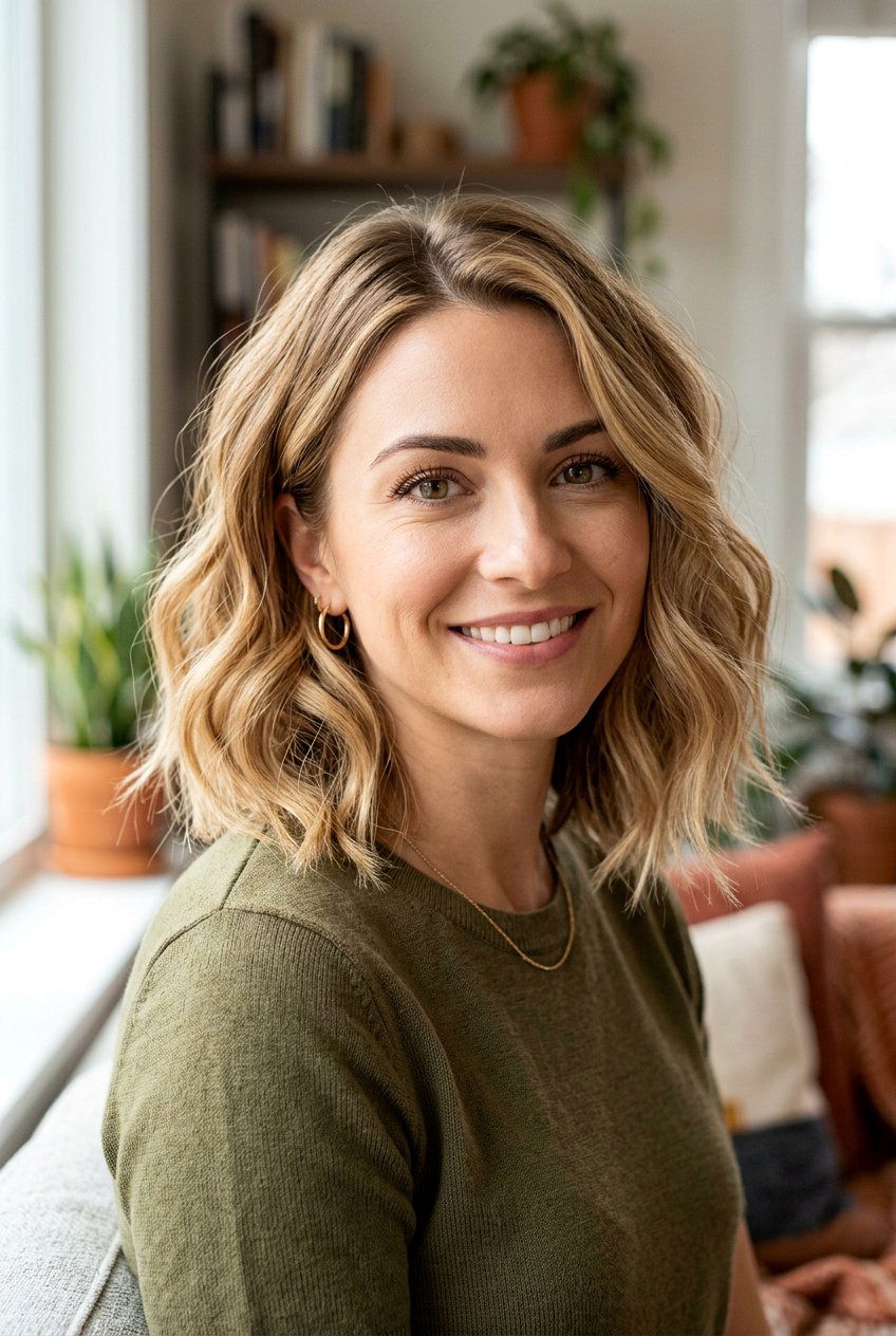 Medium Textured Bob with Soft Waves for Heart Shaped Face - 20 medium haircut for heart shaped face women - 20 medium haircut for heart shaped face women