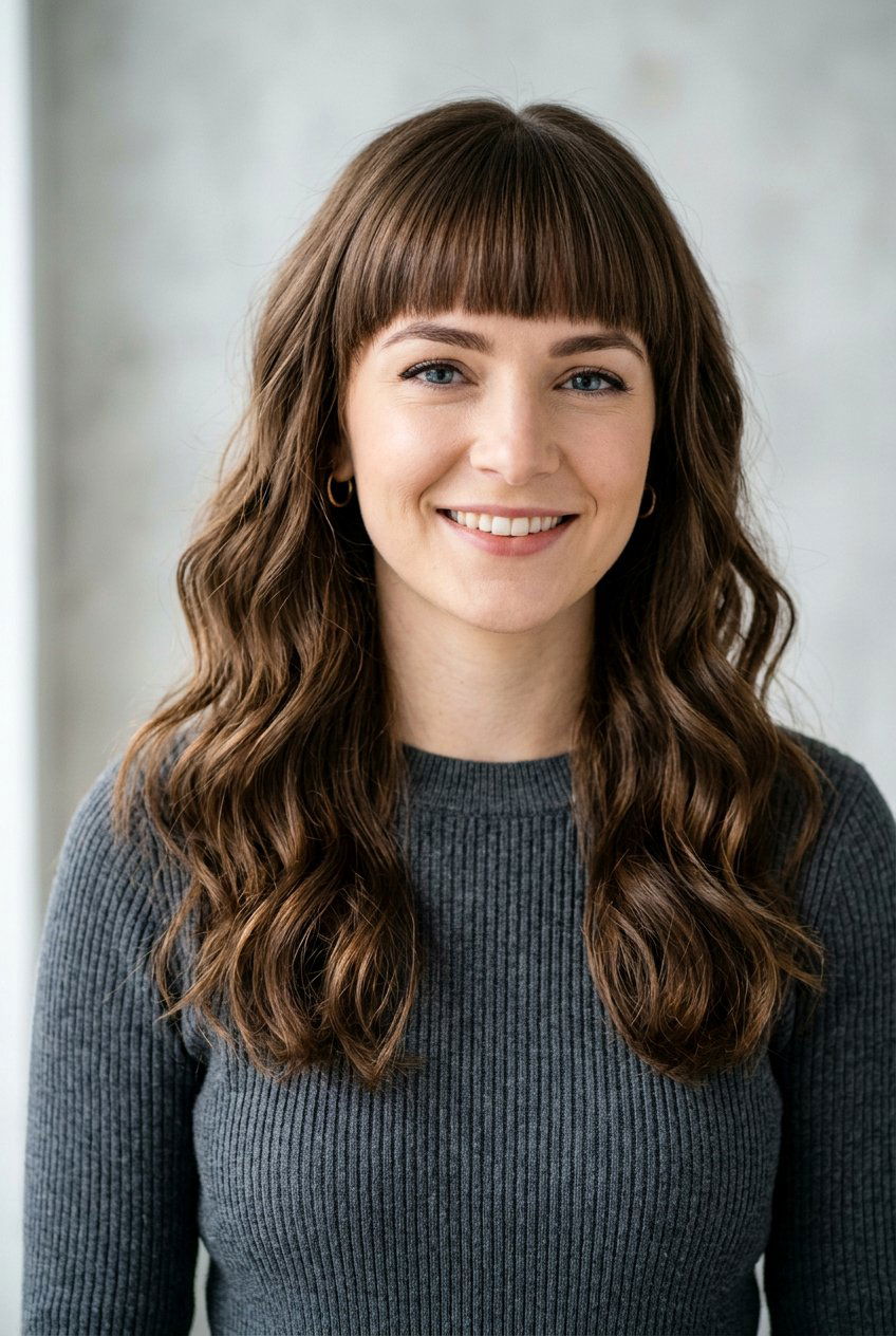 Medium Wavy Hair With Blunt Bangs - 20 medium wavy haircut with bangs - 20 medium wavy haircut with bangs