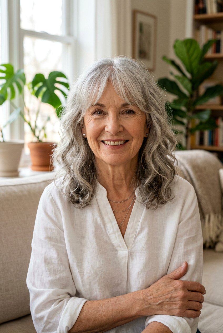 Medium Wavy Haircut With Curtain Bangs - 20 medium haircut for women over 70 - 20 medium haircut for women over 70