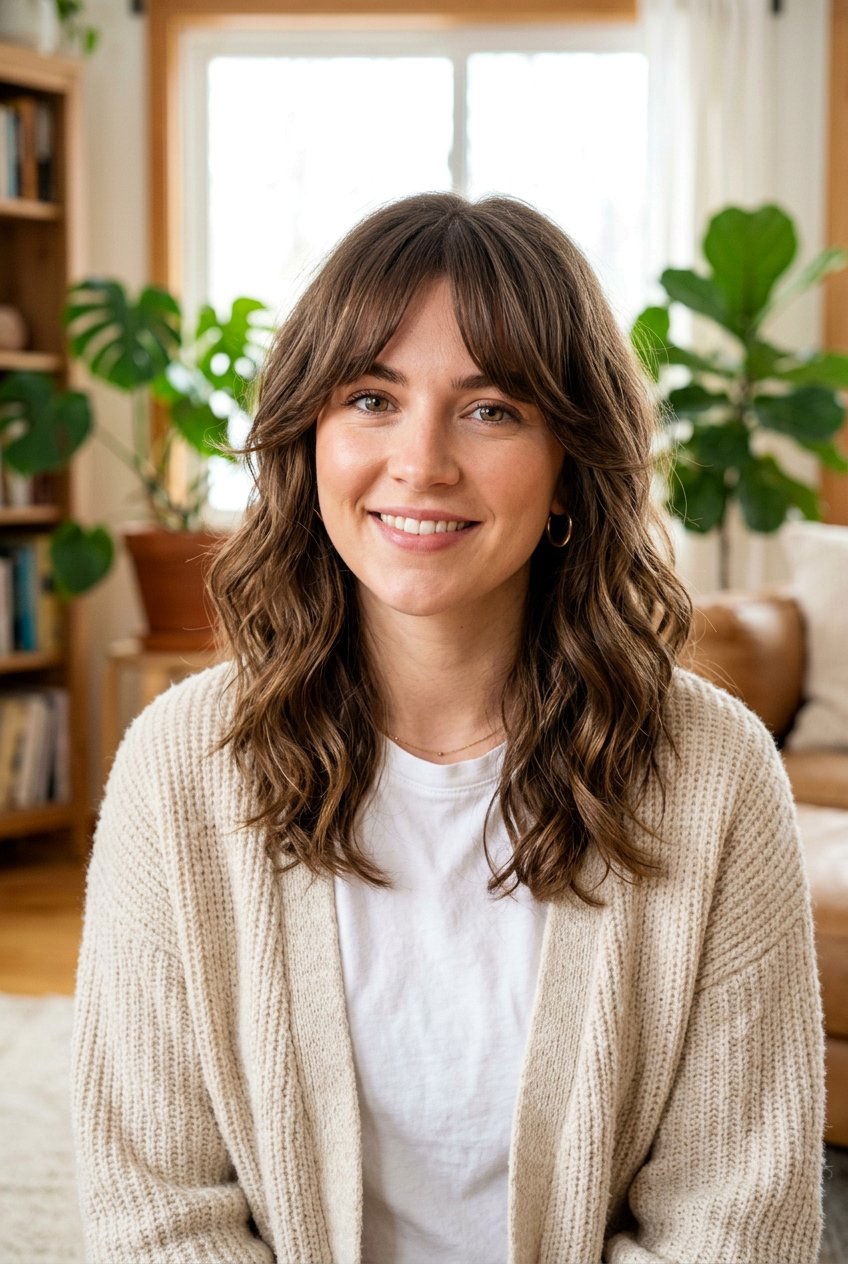 Medium Wavy Haircut With Curtain Fringe - 20 medium wavy haircut with bangs - 20 medium wavy haircut with bangs