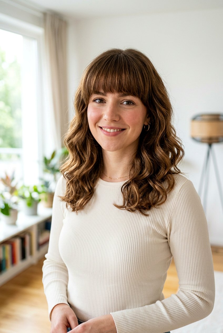 Medium Wavy Haircut With Full Bangs - 20 medium wavy haircut with bangs - 20 medium wavy haircut with bangs