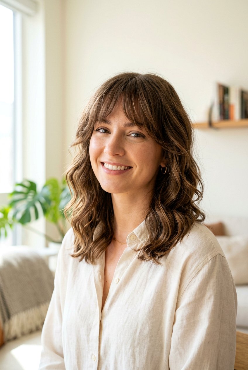 Medium Wavy Haircut With Layered Bangs - 20 medium wavy haircut with bangs - 20 medium wavy haircut with bangs