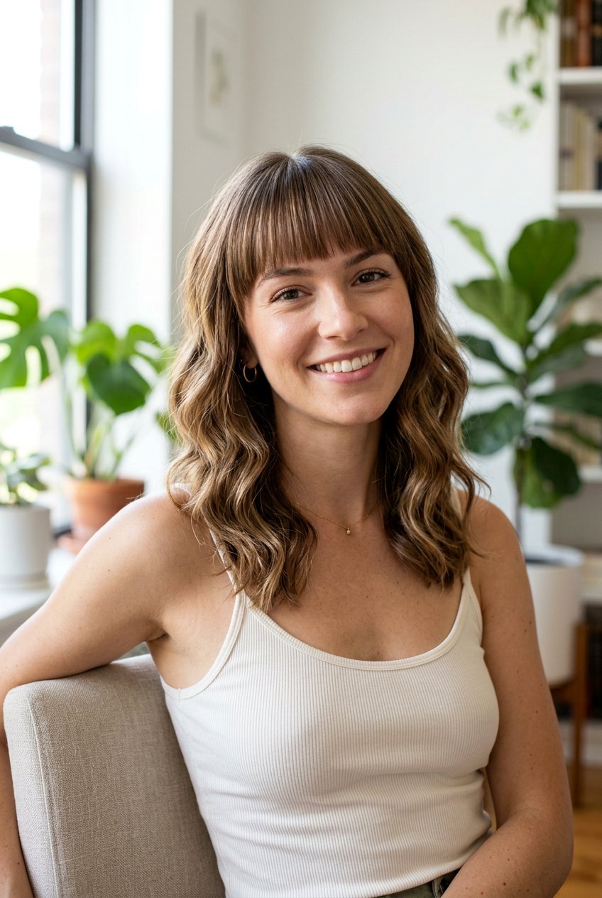 Medium Wavy Haircut With Straight Bangs - 20 medium wavy haircut with bangs - 20 medium wavy haircut with bangs