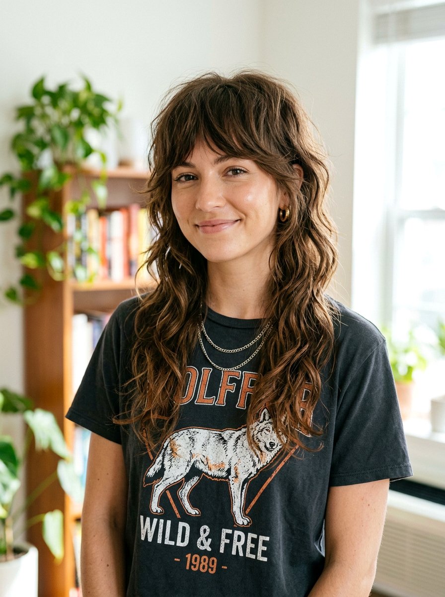 Medium Wavy Wolf Cut With Subtle Mullet Shape - 20 wavy wolf cut for medium hair - 20 wavy wolf cut for medium hair