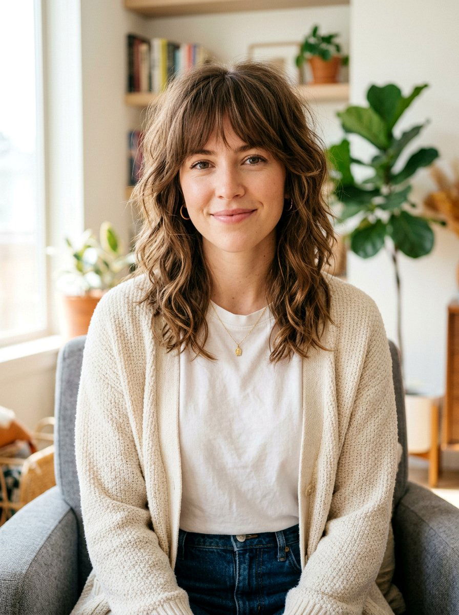 Medium Wavy Wolf Cut With Wispy Bangs - 20 wavy wolf cut for medium hair - 20 wavy wolf cut for medium hair