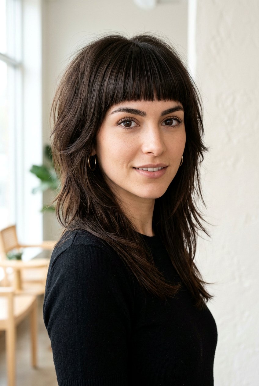 Medium Wolf Cut With Blunt Bangs - 20 medium wolf cut - 20 medium wolf cut