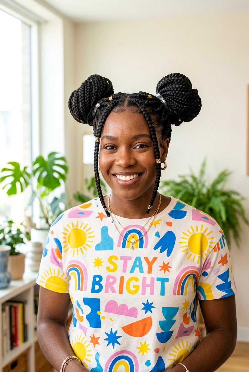 Medium box braids space buns - 20 medium box braids hairstyles - 20 medium box braids hairstyles