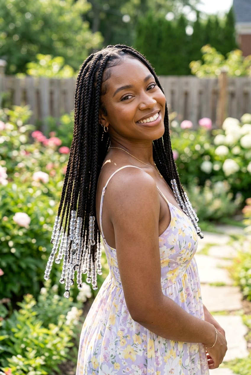 Medium knotless box braids with clear beads - 20 box braids with beads - 20 box braids with beads