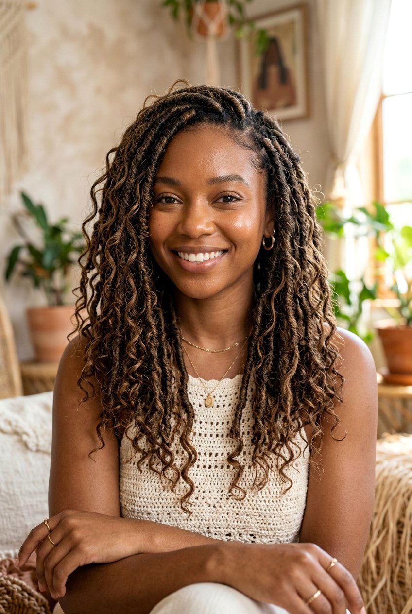 Medium length bohemian faux locs - 20 faux locs hairstyles - 20 faux locs hairstyles