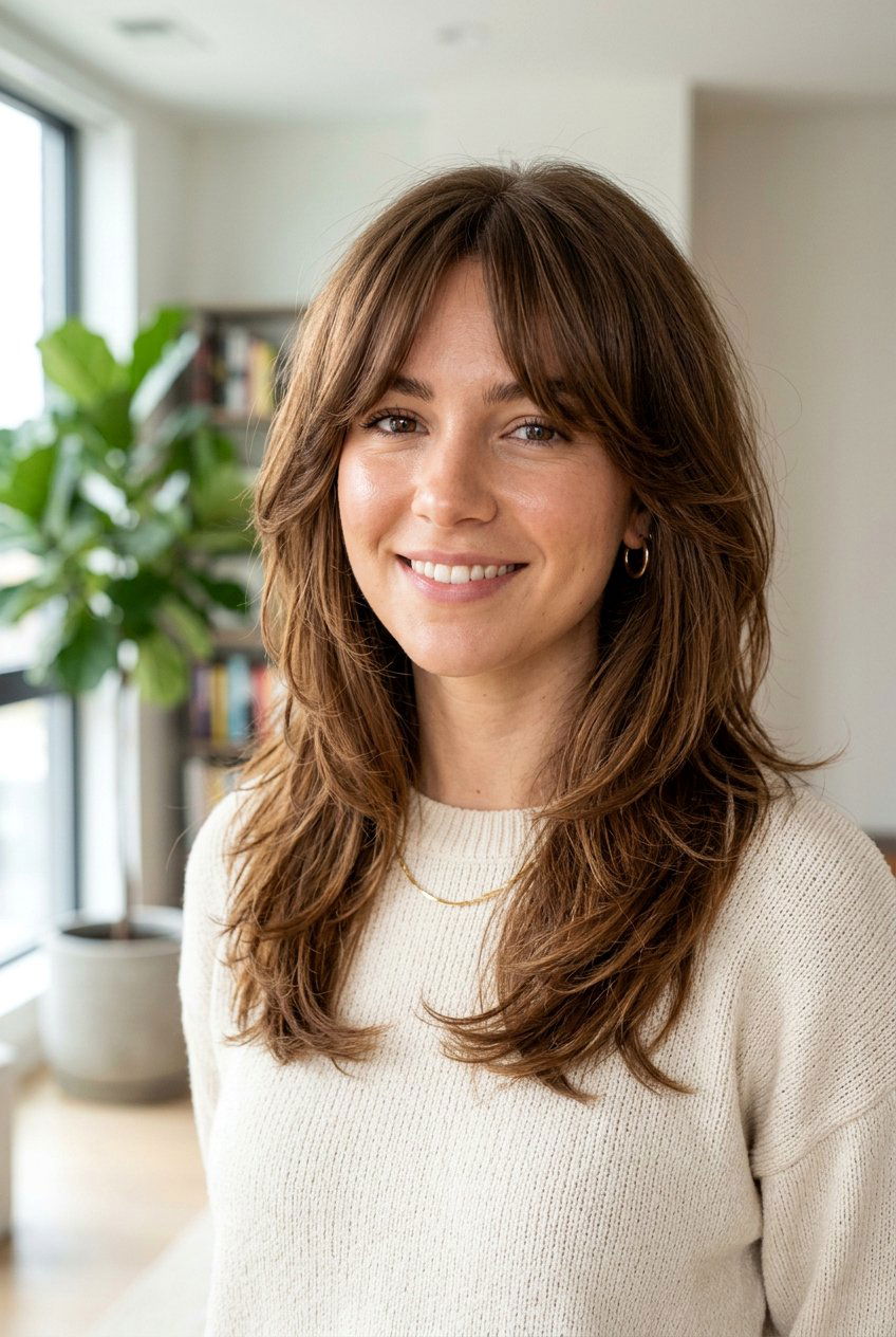 Medium length layers with curtain bangs - 20 curtain bangs hairstyles - 20 curtain bangs hairstyles