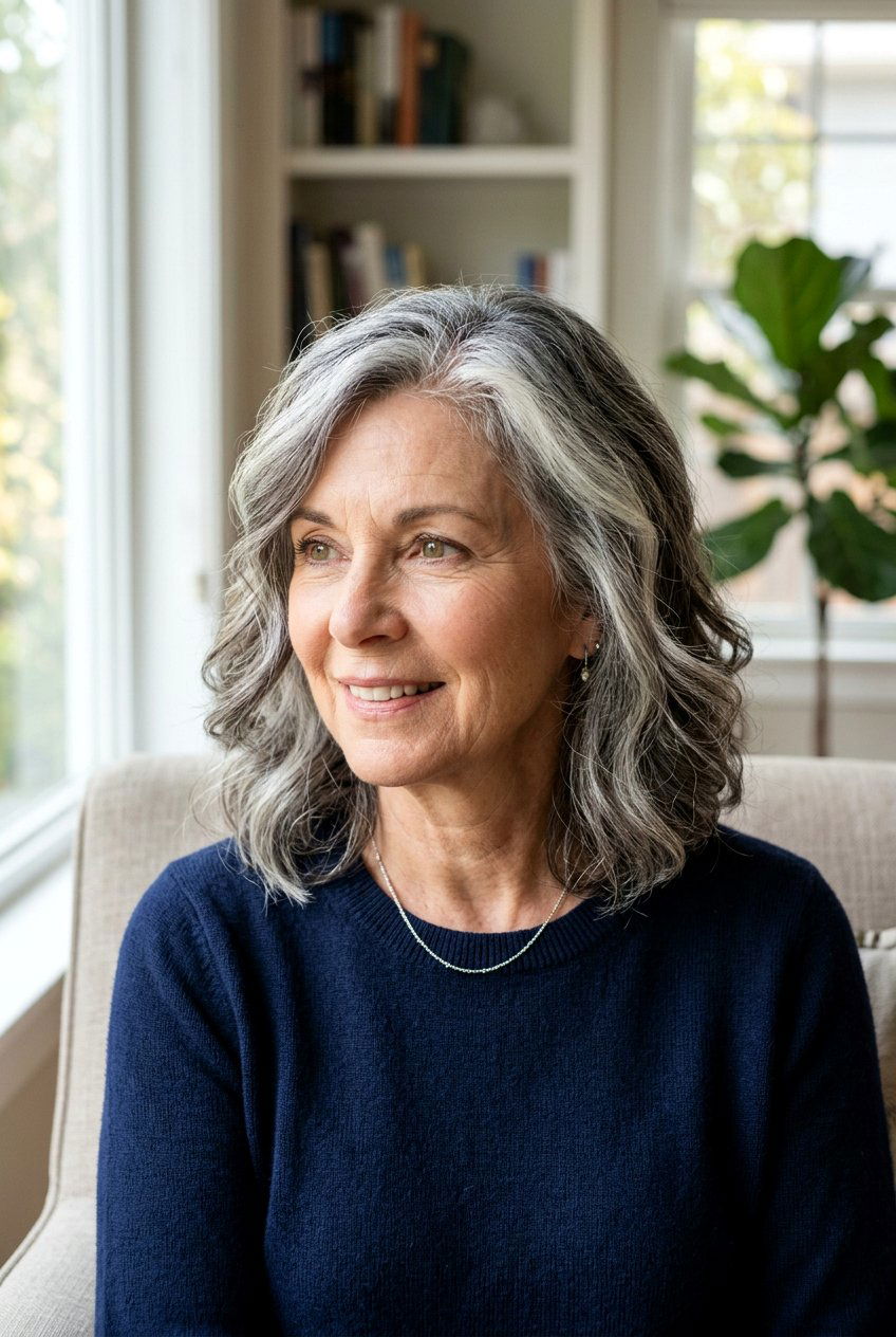 Medium length salt and pepper hair - 20 gray hairstyles for older women - 20 gray hairstyles for older women