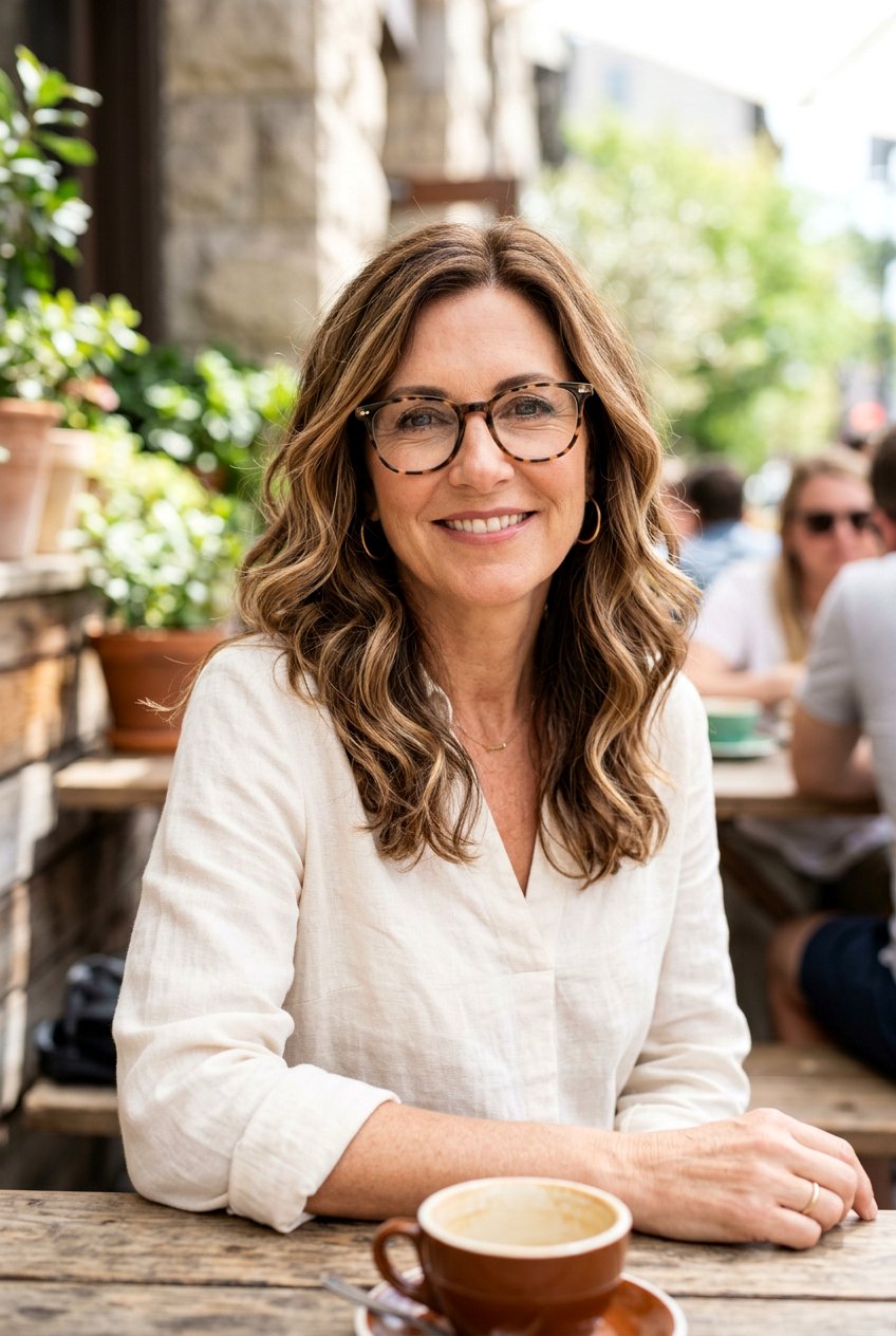 Medium length soft waves - 20 hairstyles for women over 40 with glasses - 20 hairstyles for women over 40 with glasses