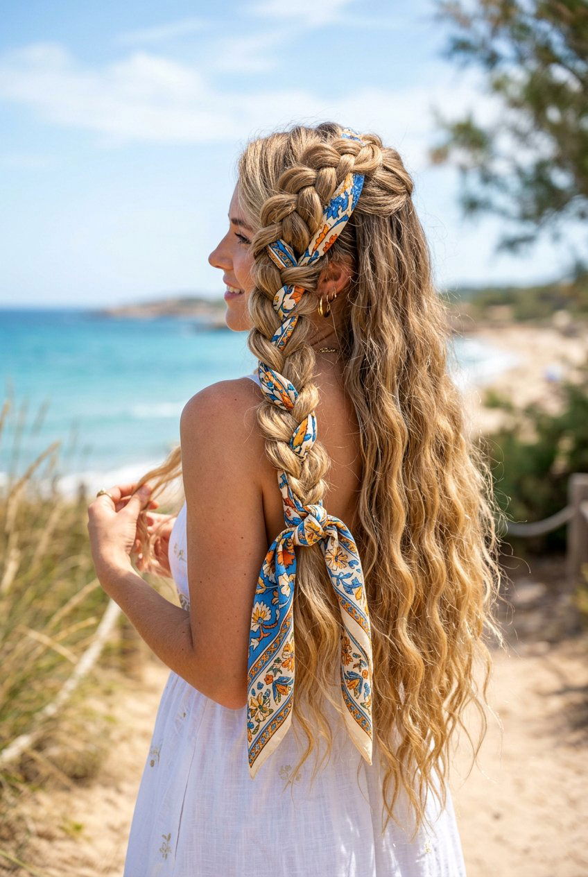 Mermaid Braid With Scarf Tie - 20 braided scarf hairstyle - 20 braided scarf hairstyle