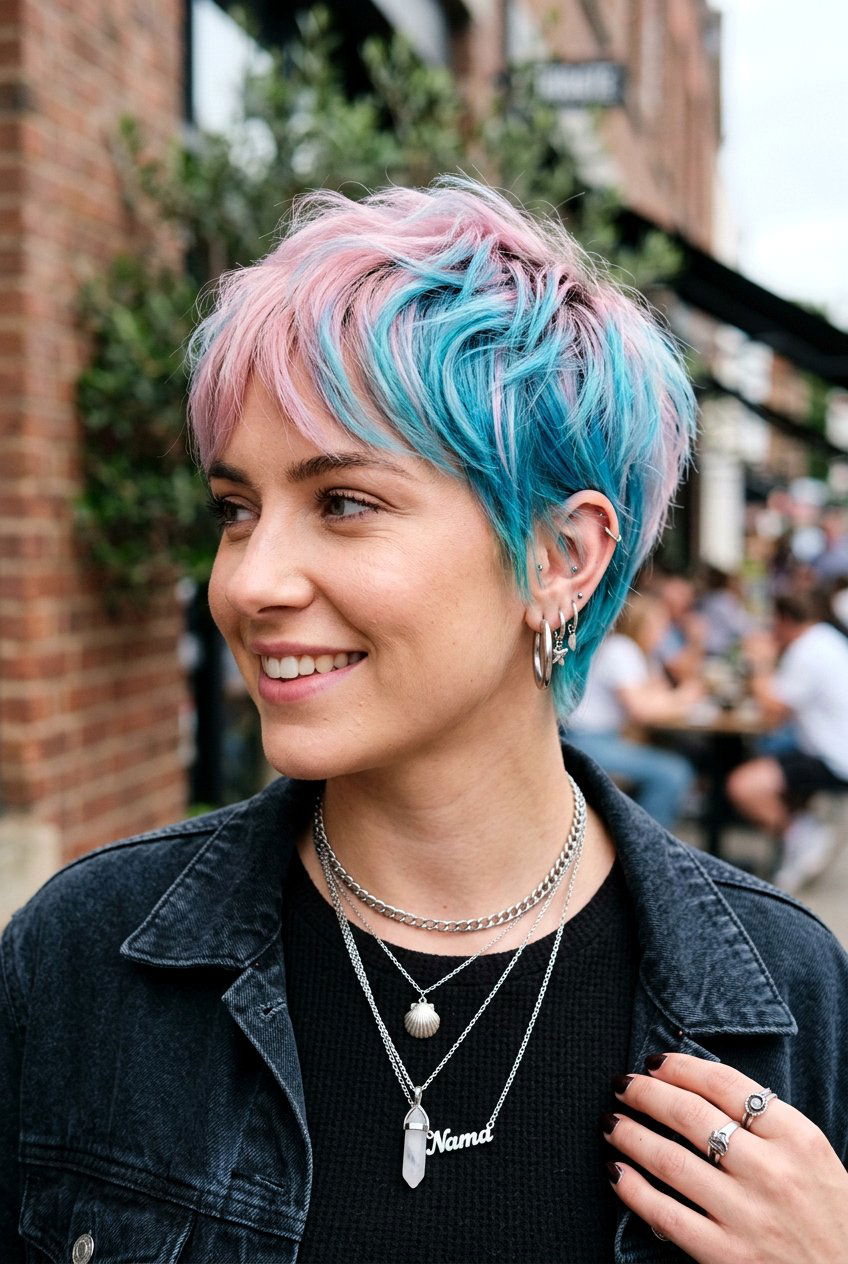 Mermaid Hair on Short Pixie Cut - 20 mermaid hair color ideas - 20 mermaid hair color ideas