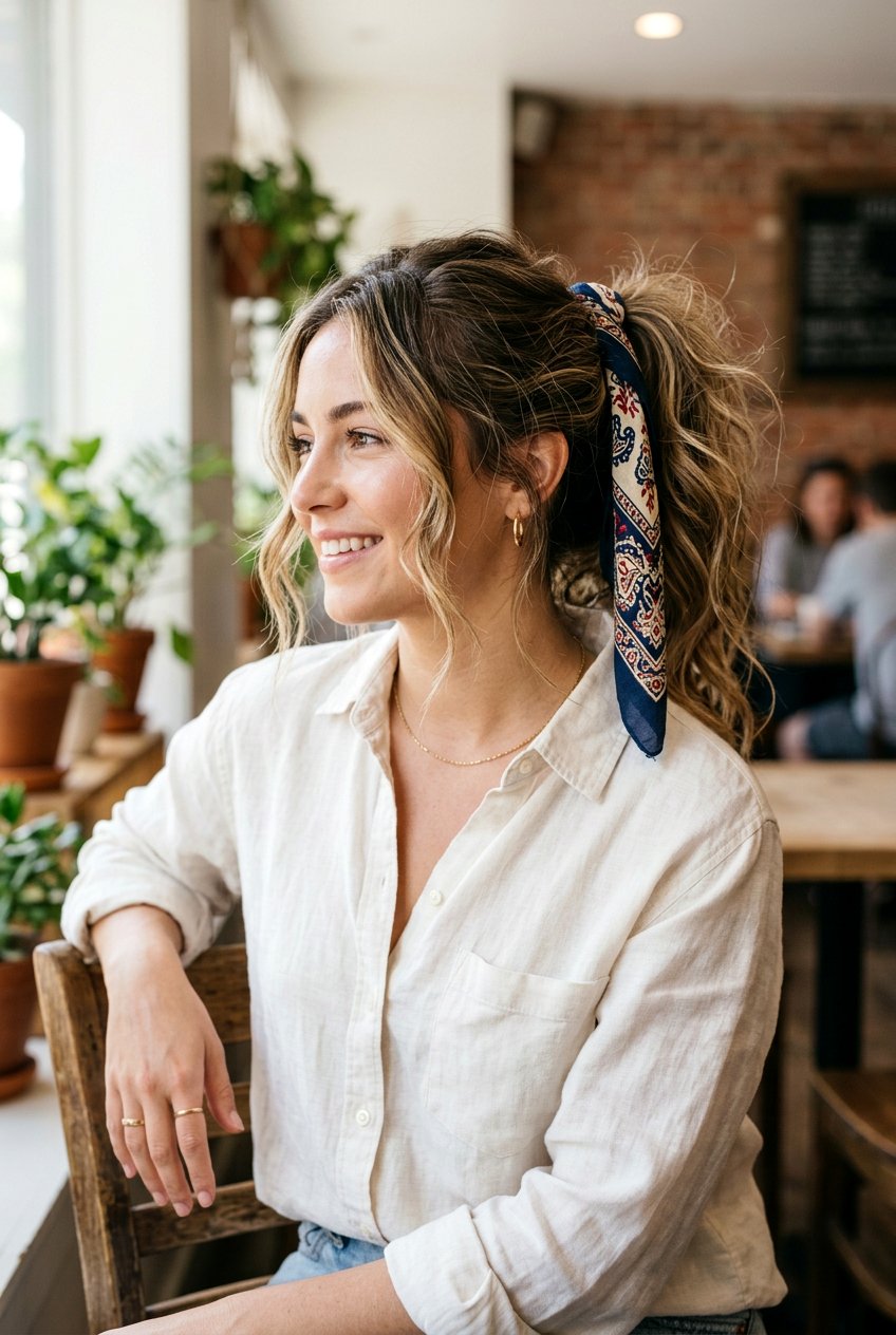 Messy Bandana Ponytail - 20 bandana ponytail hairstyle - 20 bandana ponytail hairstyle