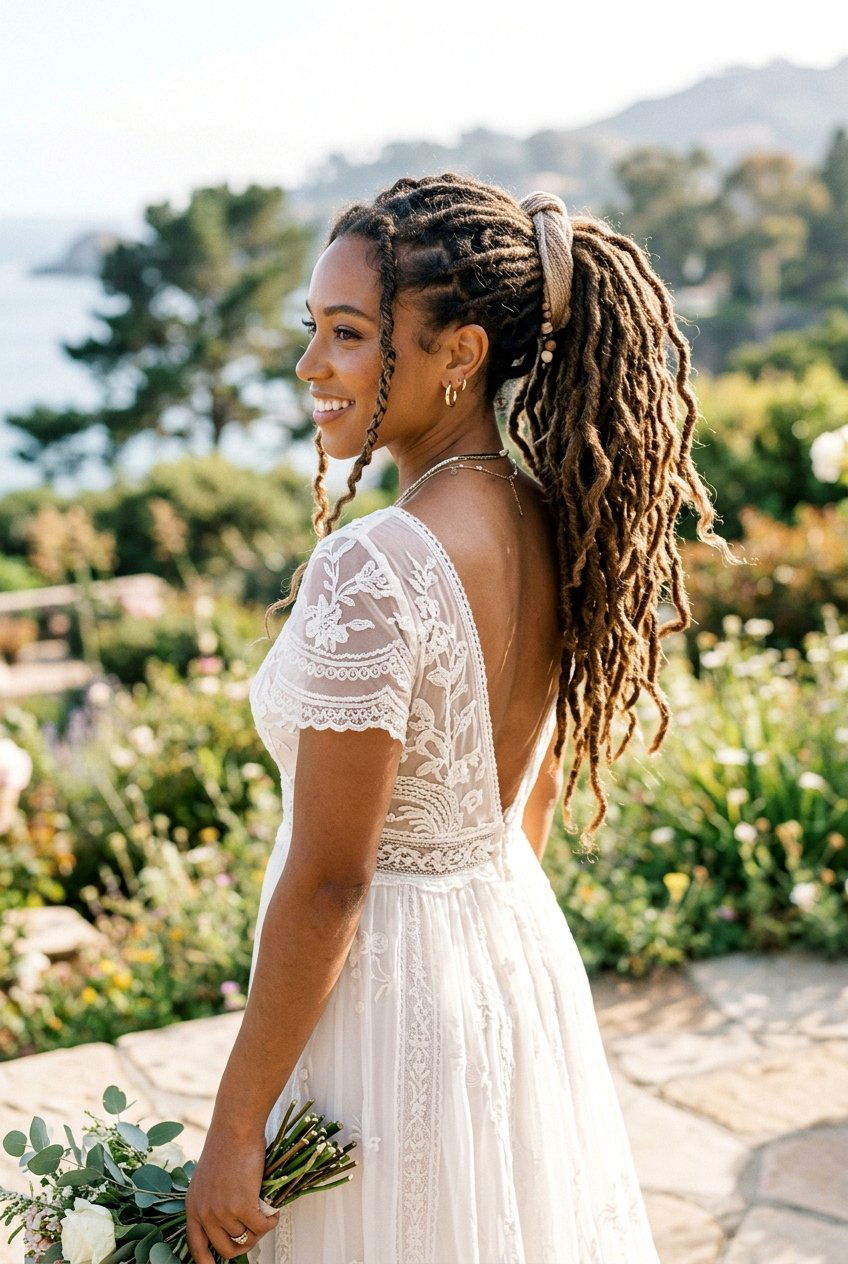 Messy Boho Loc Ponytail - 20 bridal hairstyle for loc ponytail - 20 bridal hairstyle for loc ponytail