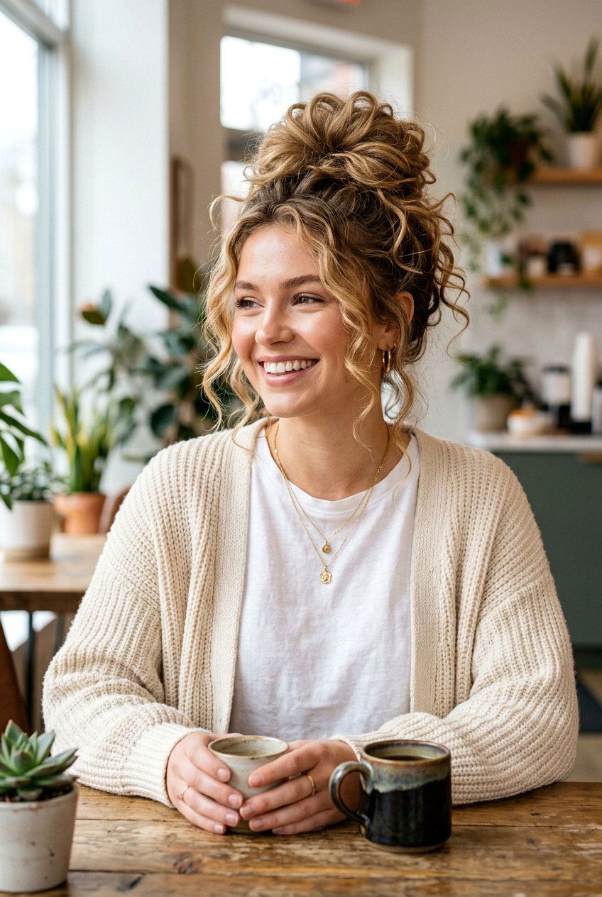 Messy Bouncy Bun - 20 bouncy hairstyle for date night - 20 bouncy hairstyle for date night