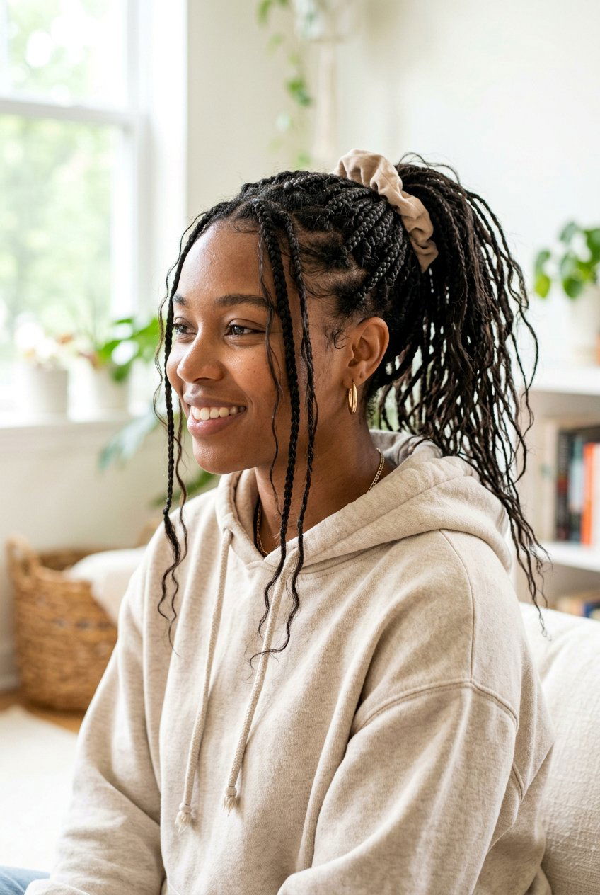 Messy Box Braids Ponytail - 20 box braids ponytail hairstyle - 20 box braids ponytail hairstyle