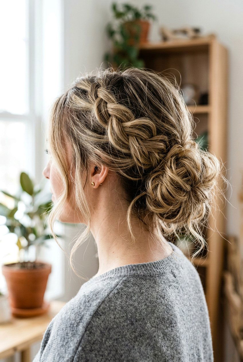 Messy Braided Bun - 20 braided bun hairstyles - 20 braided bun hairstyles