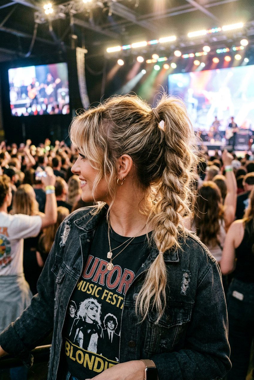 Messy Braided Concert Ponytail - 20 concert ponytail with braids - 20 concert ponytail with braids