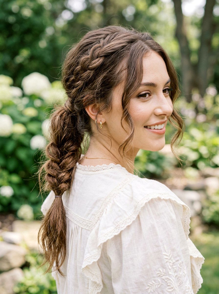 Messy Braided Ponytail With Face Framing Tendrils - 20 soft glam hairstyle with ponytail - 20 soft glam hairstyle with ponytail