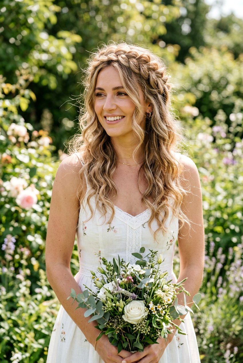 Messy Bridal Braid Crown With Loose Curls - 20 bridal braid crown with loose curls - 20 bridal braid crown with loose curls