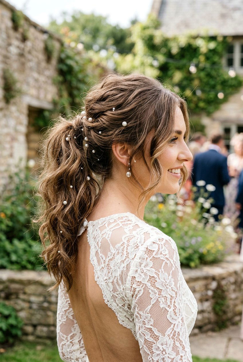 Messy Bridal Ponytail With Pearl Pins - 20 bridal ponytail with pearl pins - 20 bridal ponytail with pearl pins
