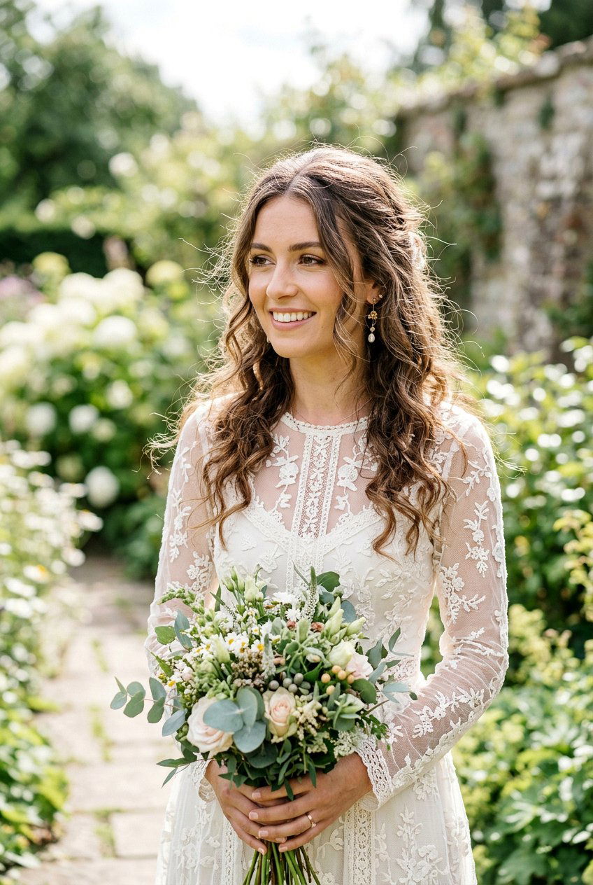 Messy Bridal Soft Curls With Middle Part - 20 bridal soft curls with middle part - 20 bridal soft curls with middle part