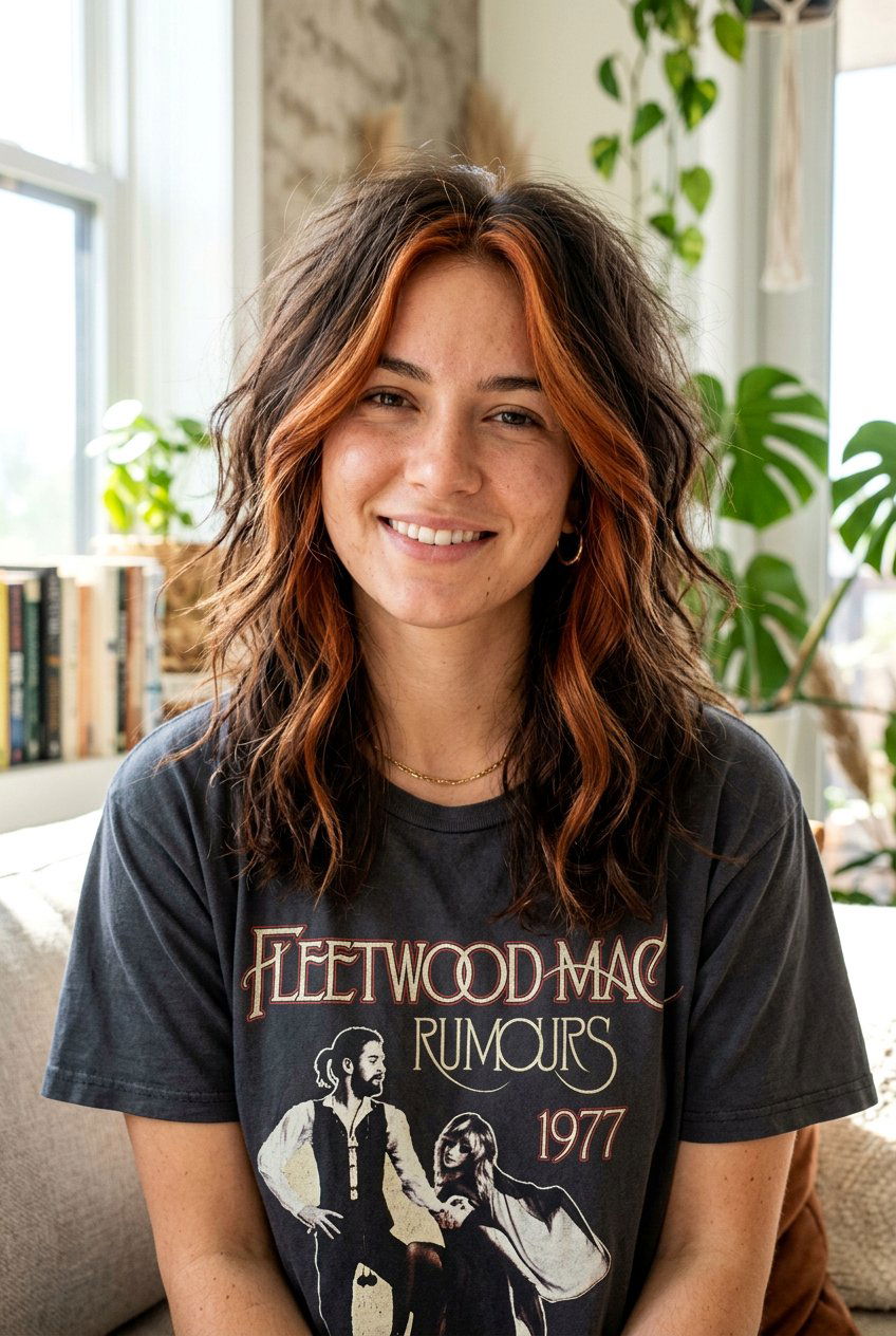 Messy Brunette Hair With Copper Money Piece - 20 brunette hair with copper money piece - 20 brunette hair with copper money piece