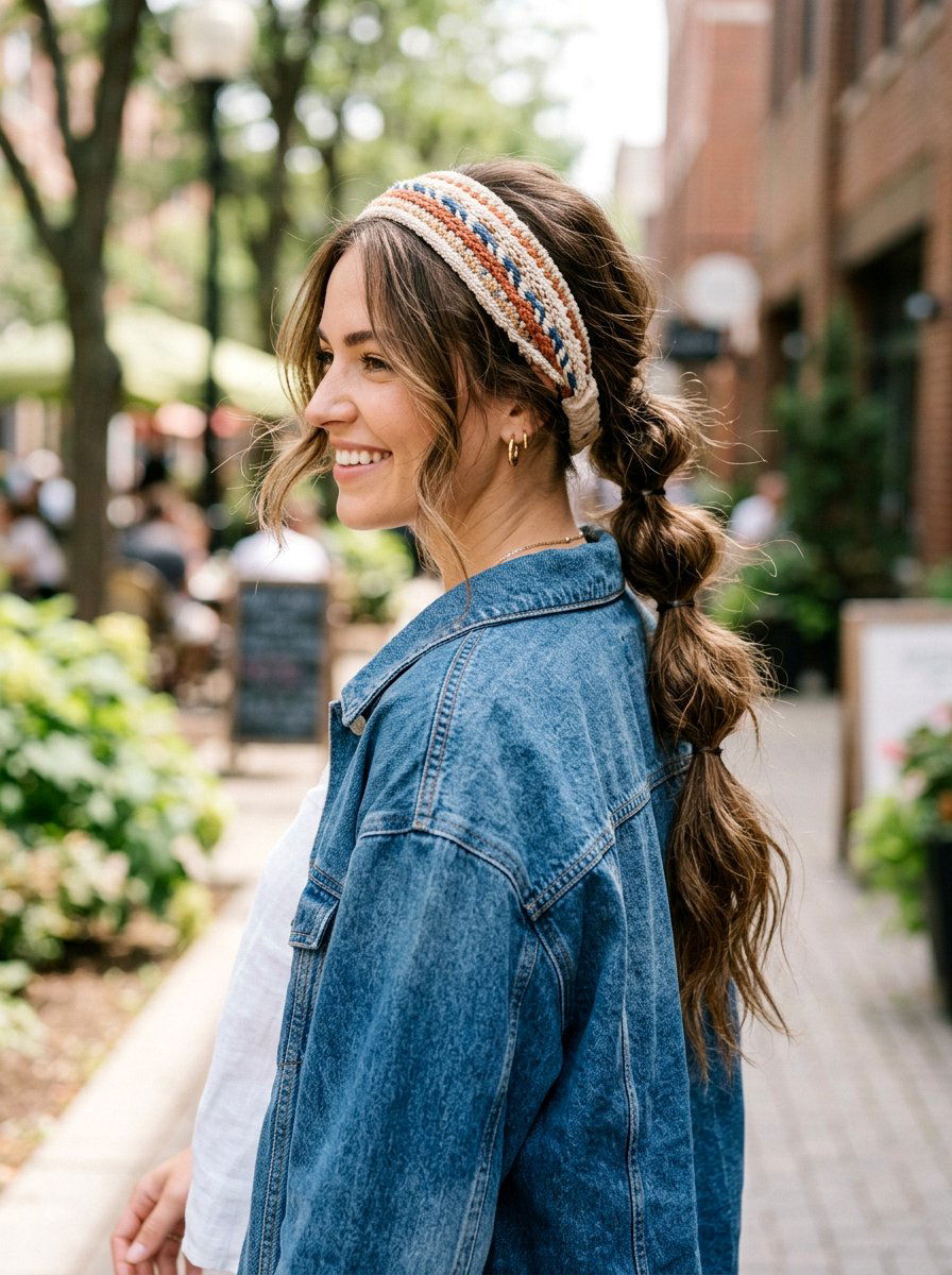 Messy Bubble Braid Ponytail With Headband - 20 vacation hairstyle with bubble braid ponytail - 20 vacation hairstyle with bubble braid ponytail