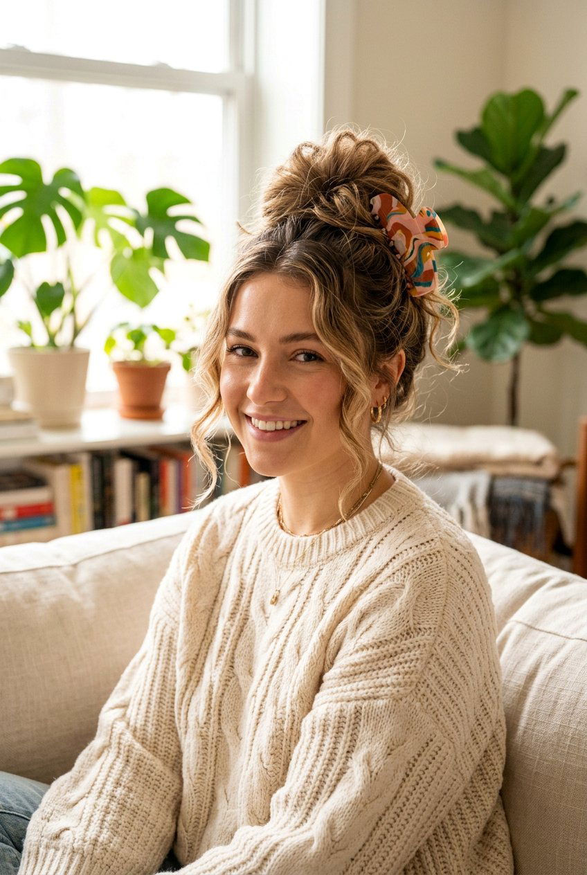 Messy Bun - 20 easy claw clip hairstyles for long hair - 20 easy claw clip hairstyles for long hair