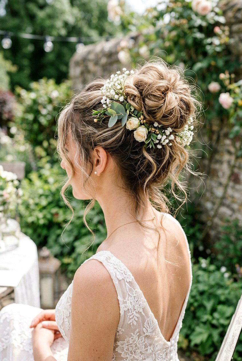 Messy Bun - 20 elegant bridal hairstyle for medium hair - 20 elegant bridal hairstyle for medium hair