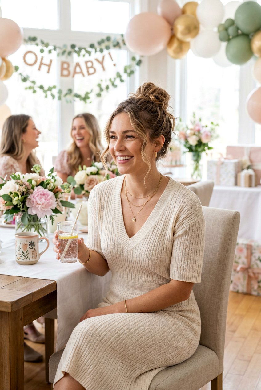 Messy Bun Baby Shower Look - 20 baby shower hairstyles - 20 baby shower hairstyles