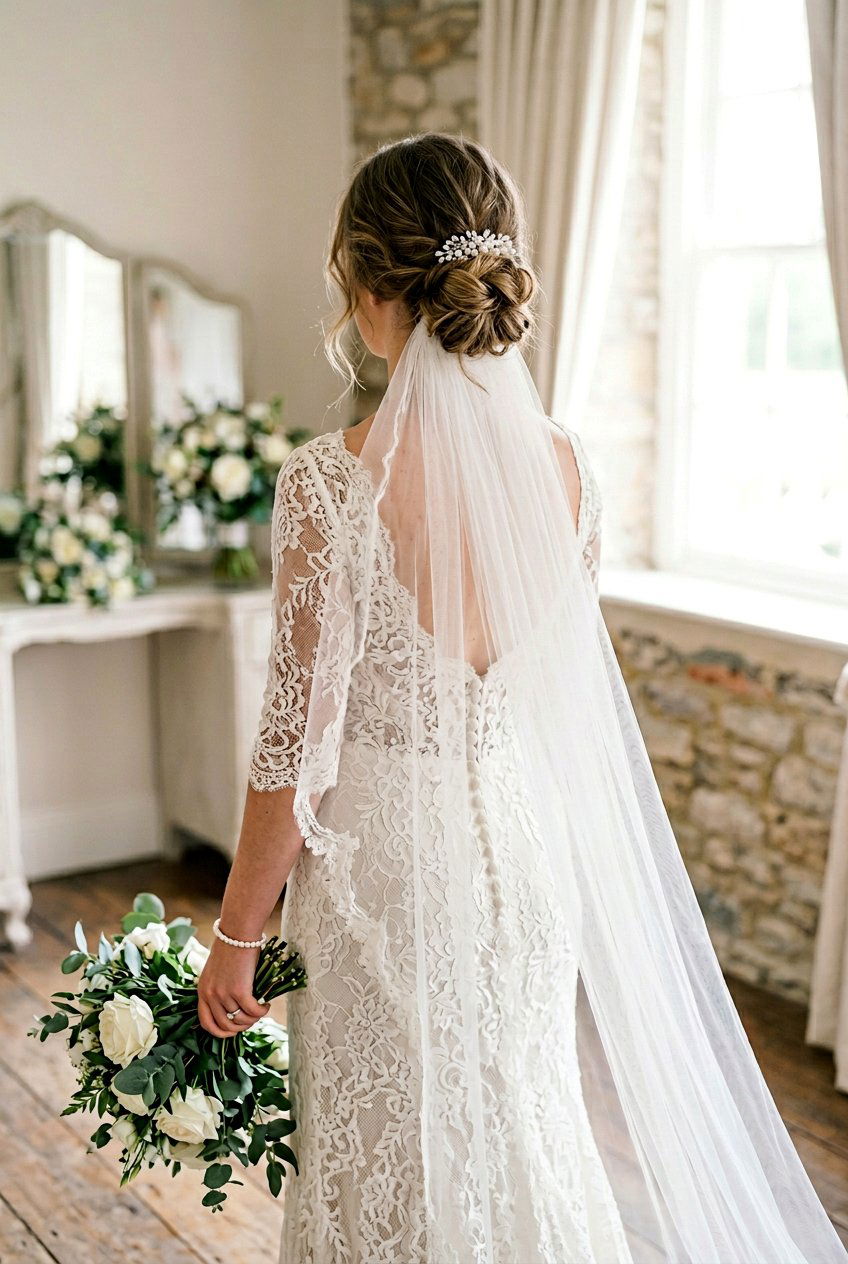 Messy Bun Bob - 20 bridal hairstyle for short bob with veil - 20 bridal hairstyle for short bob with veil