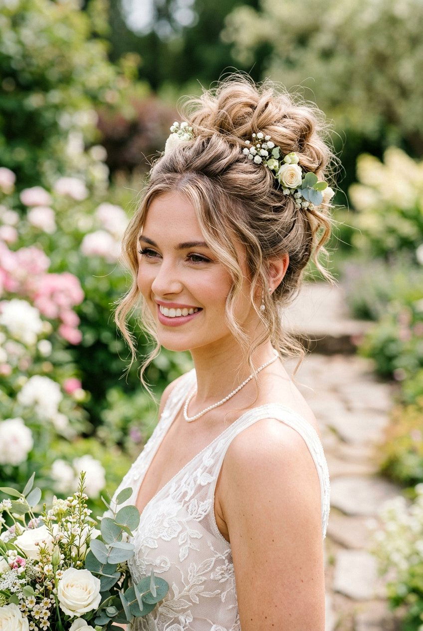 Messy Bun Bridal Updo With Face Framing Strands - 20 romantic bridal updo - 20 romantic bridal updo