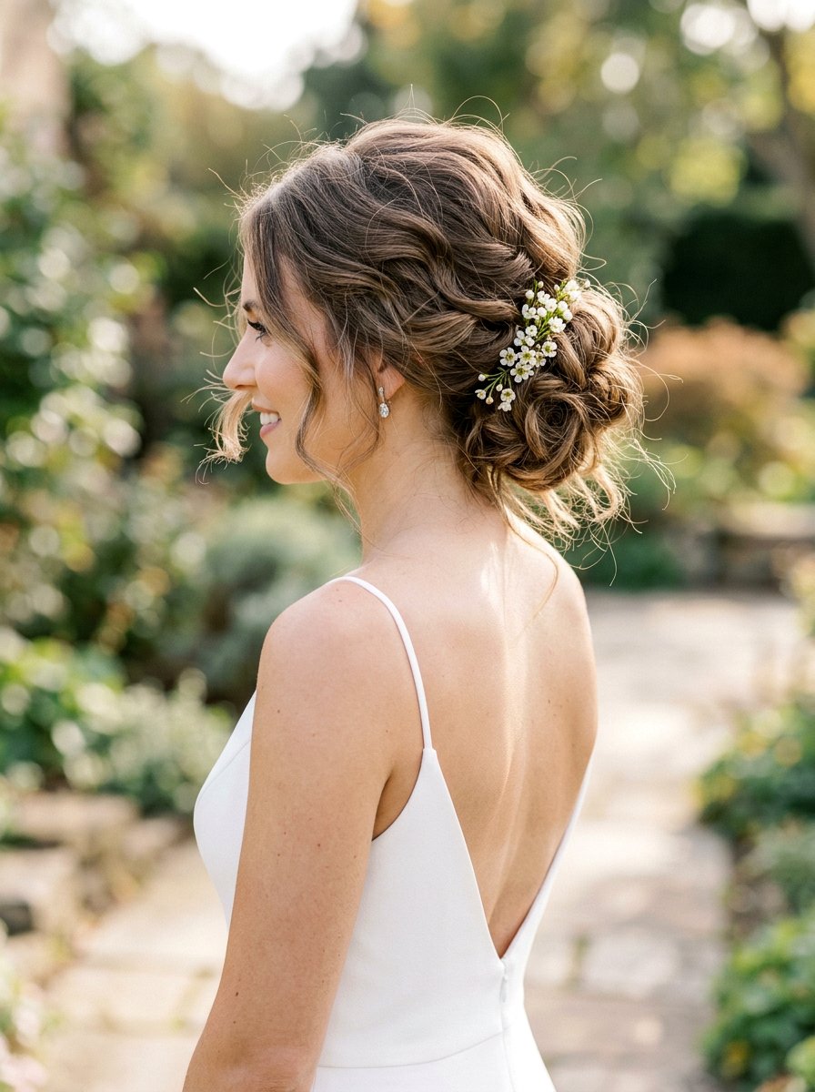 Messy Bun Bridal Updo - 20 elegant bridal hairstyle for medium hair - 20 elegant bridal hairstyle for medium hair